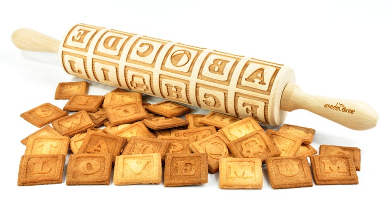 No. R190 Alphabet Blocks letters BIG size Rolling Pin, Engraved Rolling, Rolling Pin, Embossed rolling pin, Wooden Rolling pin image 3