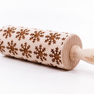 No. R307 SNOWFLAKES 4, Rolling Pin, Engraved Rolling, Rolling Pin, Embossed rolling pin, Wooden Rolling pin image 4