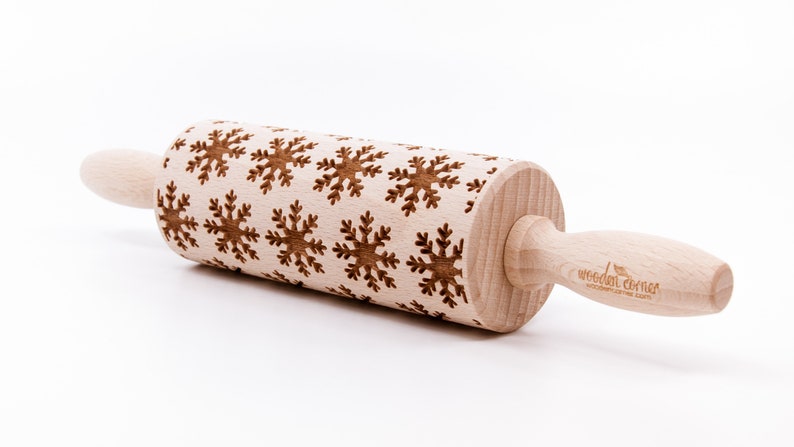 No. R307 SNOWFLAKES 4, Rolling Pin, Engraved Rolling, Rolling Pin, Embossed rolling pin, Wooden Rolling pin image 4