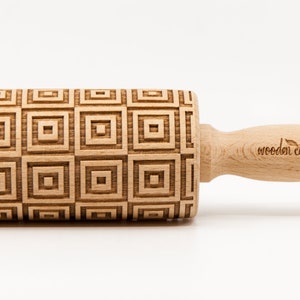 No. R238 OP ART SQUARES pattern, Rolling Pin, Engraved Rolling, Rolling Pin, Embossed rolling pin, Wooden Rolling pin