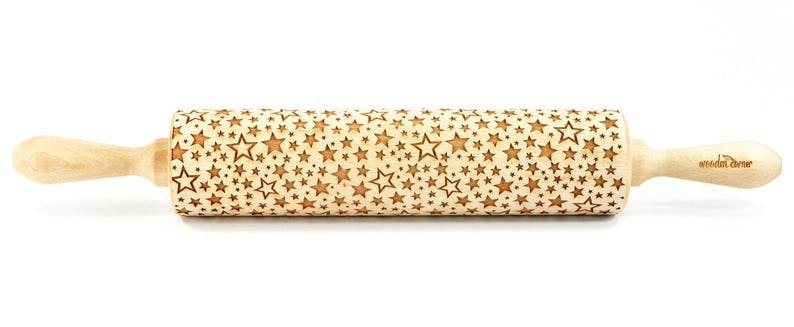 No. R049 Disco stars Rolling Pin, Engraved Rolling Pin, Rolling Pin, Embossed Cookies, Wooden Rolling pin, Nudelholz, Christmas stars image 7