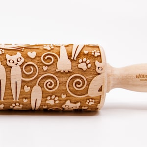 No. R375 CATS No. 5 negative - Big size Rolling Pin, Engraved Rolling Pin, Rolling Pin, Embossed Cookies, Wooden Rolling pin