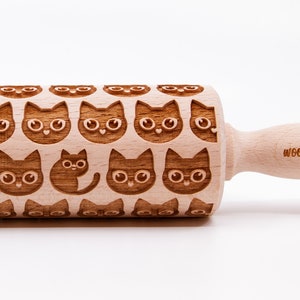 No. R098 CATS 10 pattern, Rolling Pin, Engraved Rolling, Rolling Pin, Embossed rolling pin, Wooden Rolling pin