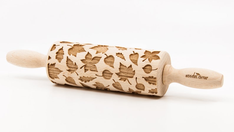 No. R239 AUTUMN LEAVES pattern, Rolling Pin, Engraved Rolling, Rolling Pin, Embossed rolling pin, Wooden Rolling pin image 2