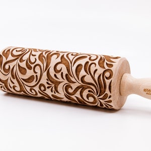 No. R006 Folk pattern folk flowers. Embossing Rolling pin, engraved rolling pin image 3