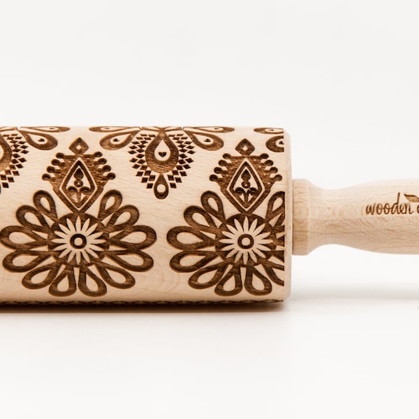 No. R007 POLISH FOLK pattern - PARZENICA - pattern characteristic for the Polish highlanders. Embossing Rolling pin, Engraved rolling pin