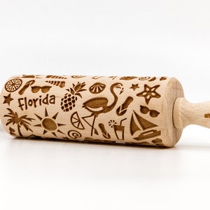 No. R355 USA FLORIDA Rolling Pin, Embossed rolling pin, Wooden roller engraved, Embossing Cookies, Wooden Toys, Stamp, Baking Gift image 4