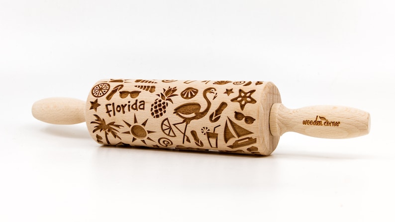 No. R355 USA FLORIDA Rolling Pin, Embossed rolling pin, Wooden roller engraved, Embossing Cookies, Wooden Toys, Stamp, Baking Gift image 4