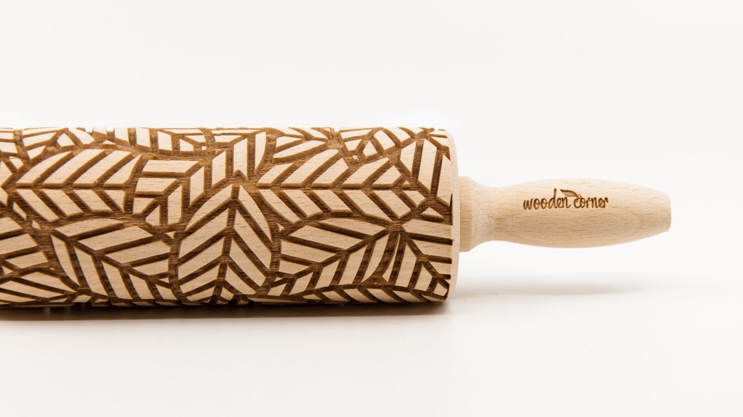 No. R198 LEAVES Pattern, Rolling Pin, Engraved Rolling, Rolling Pin ...