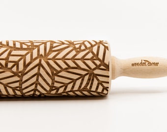 No. R198 LEAVES pattern, Rolling Pin, Engraved Rolling, Rolling Pin, Embossed rolling pin, Wooden Rolling pin