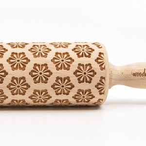 No. R162 KIMONO FLOWERS 1 - Big size Rolling Pin, Engraved Rolling Pin, Rolling Pin, Embossed Cookies, Wooden Rolling pin