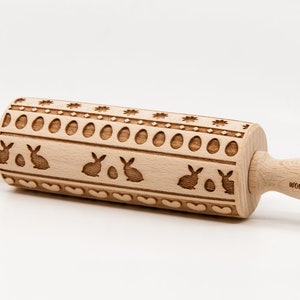 No. R138 CUTE BUNNIES Rolling Pin, Engraved Rolling Pin, Rolling Pin, Embossed Cookies, Wooden rolling pin image 2