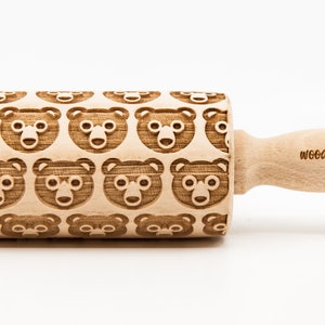 No. R182 SWEET BEARS pattern, Rolling Pin, Engraved Rolling, Rolling Pin, Embossed rolling pin, Wooden Rolling pin