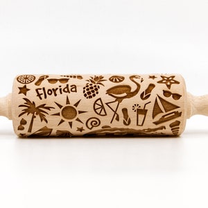 No. R355 USA FLORIDA Rolling Pin, Embossed rolling pin, Wooden roller engraved, Embossing Cookies, Wooden Toys, Stamp, Baking Gift image 2