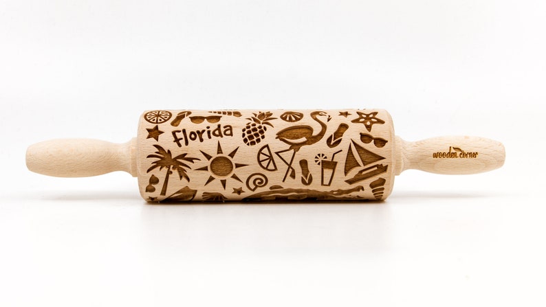 No. R355 USA FLORIDA Rolling Pin, Embossed rolling pin, Wooden roller engraved, Embossing Cookies, Wooden Toys, Stamp, Baking Gift image 2