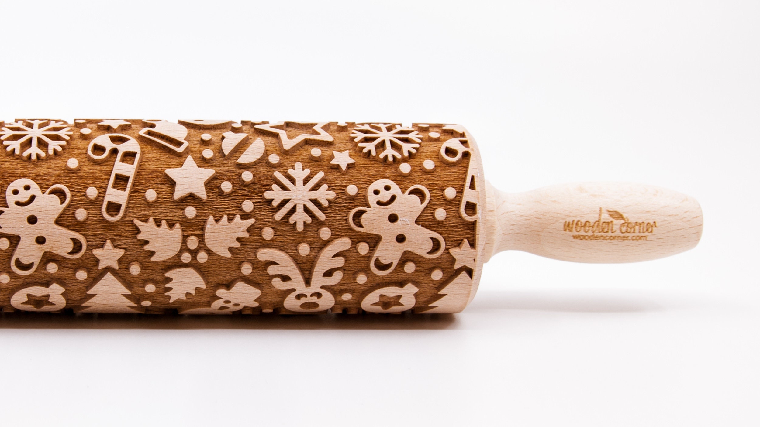 2 Pack Christmas Wooden Rolling Pins Deeply Engraved Embossing