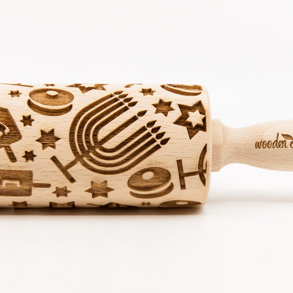 No. R303 HANUKKAH pattern, Rolling Pin, Engraved Rolling, Rolling Pin, Embossed rolling pin, Wooden Rolling pin