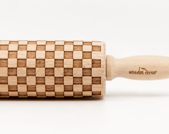 No. R057 SQUARES pattern, Rolling Pin, Engraved Rolling, Rolling Pin, Embossed rolling pin, Wooden Rolling pin