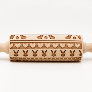 No. R138 CUTE BUNNIES Rolling Pin, Engraved Rolling Pin, Rolling Pin, Embossed Cookies, Wooden rolling pin image 3