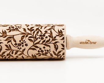 No. R247 SPRING TWIGS pattern, Rolling Pin, Engraved Rolling, Rolling Pin, Embossed rolling pin, Wooden Rolling pin