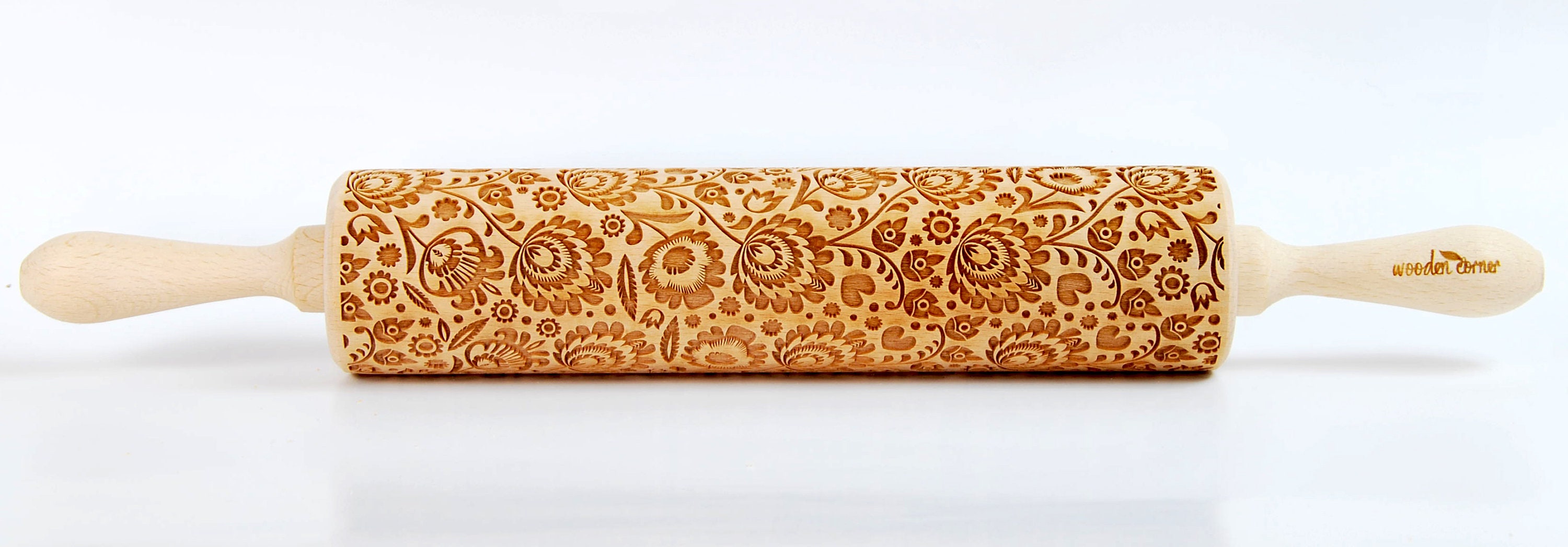 No. R005 POLISH FOLK FLOWERS 2 Rolling Pin, Engraved Rolling, Rolling