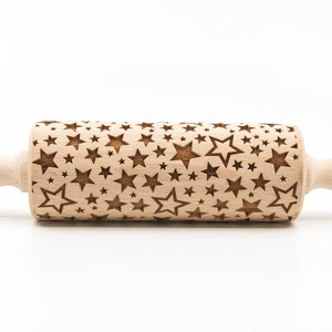 No. R049 Disco stars Rolling Pin, Engraved Rolling Pin, Rolling Pin, Embossed Cookies, Wooden Rolling pin, Nudelholz, Christmas stars image 3