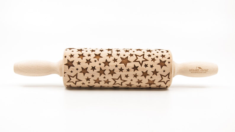 No. R049 Disco stars Rolling Pin, Engraved Rolling Pin, Rolling Pin, Embossed Cookies, Wooden Rolling pin, Nudelholz, Christmas stars image 3