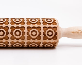 No. R156 COOKIE GEOMETRIZER - Big size Rolling Pin, Engraved Rolling Pin, Rolling Pin, Embossed Cookies, Wooden Rolling pin