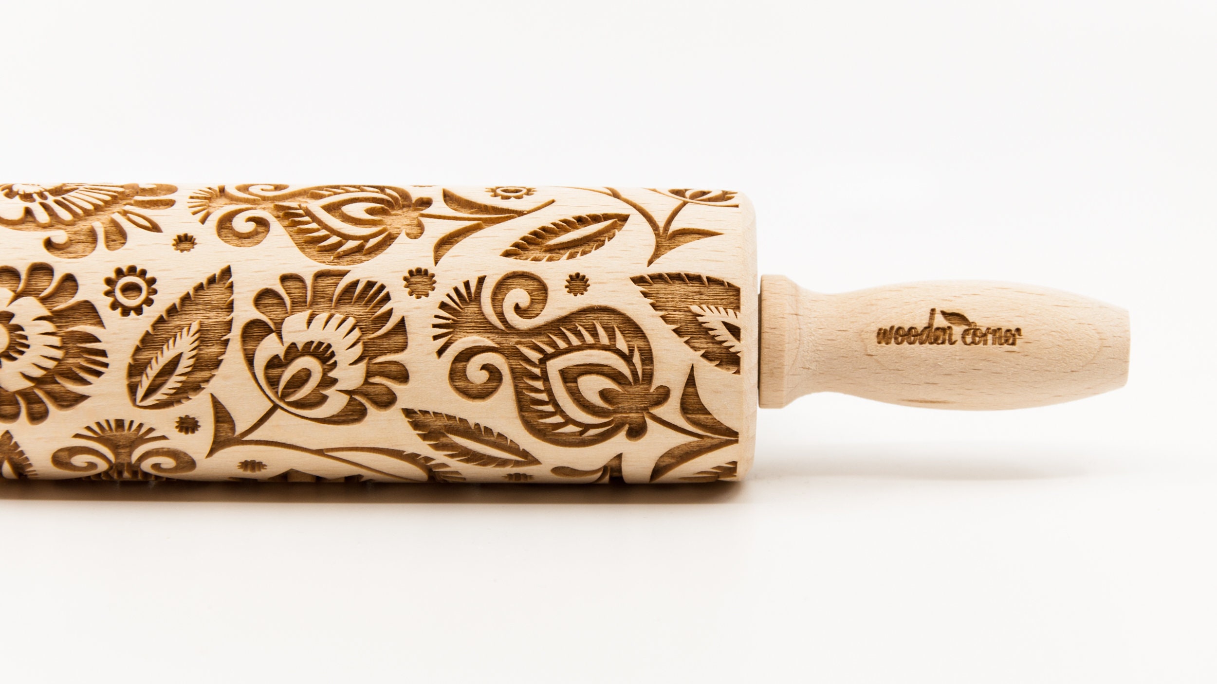 No. R219 POLISH FOLK FLOWERS 3 pattern, Rolling Pin, Engraved Rolling