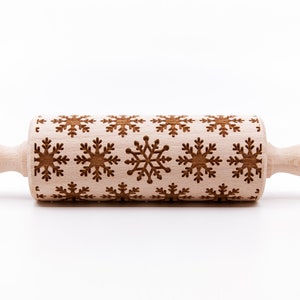No. R307 SNOWFLAKES 4, Rolling Pin, Engraved Rolling, Rolling Pin, Embossed rolling pin, Wooden Rolling pin image 2