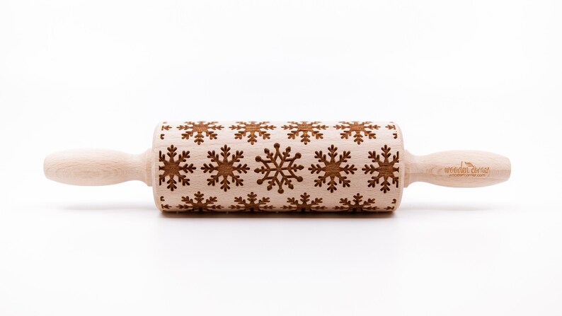 No. R307 SNOWFLAKES 4, Rolling Pin, Engraved Rolling, Rolling Pin, Embossed rolling pin, Wooden Rolling pin image 2