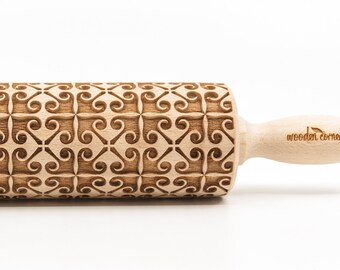 No. R148 GEOMETRIC - II Rolling Pin, Engraved Rolling Pin, Gift, Rolling Pin, Embossing rolling pin, Wooden Rolling pin