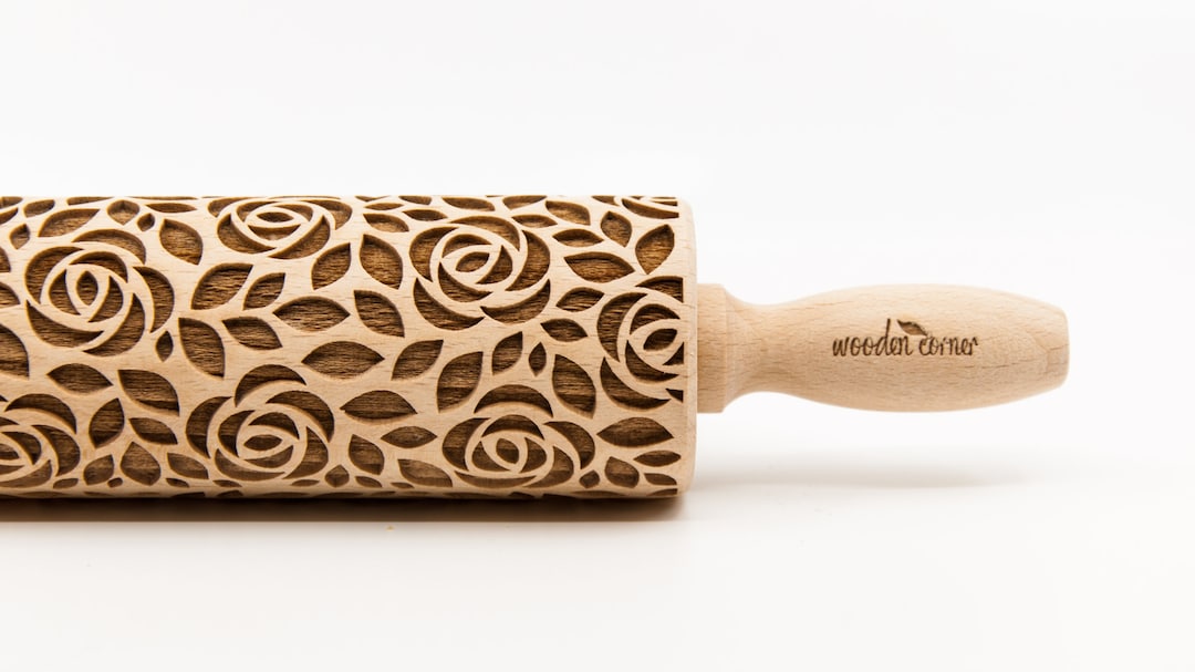 No. R201 ROSES 2 Pattern, MIDI Rolling Pin, Engraved Rolling, Rolling ...