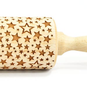 No. R049 Disco stars Rolling Pin, Engraved Rolling Pin, Rolling Pin, Embossed Cookies, Wooden Rolling pin, Nudelholz, Christmas stars image 6