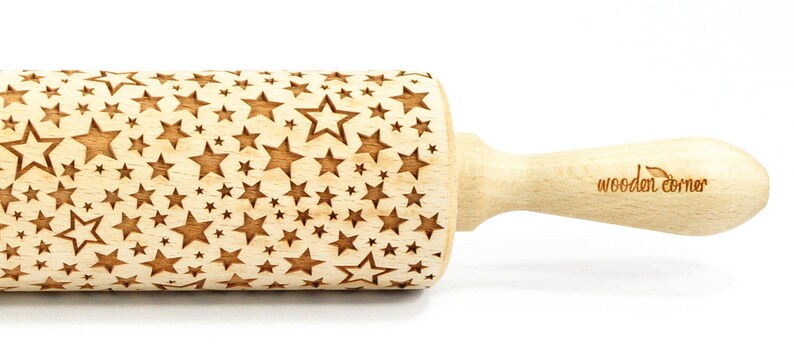 No. R049 Disco stars Rolling Pin, Engraved Rolling Pin, Rolling Pin, Embossed Cookies, Wooden Rolling pin, Nudelholz, Christmas stars image 6