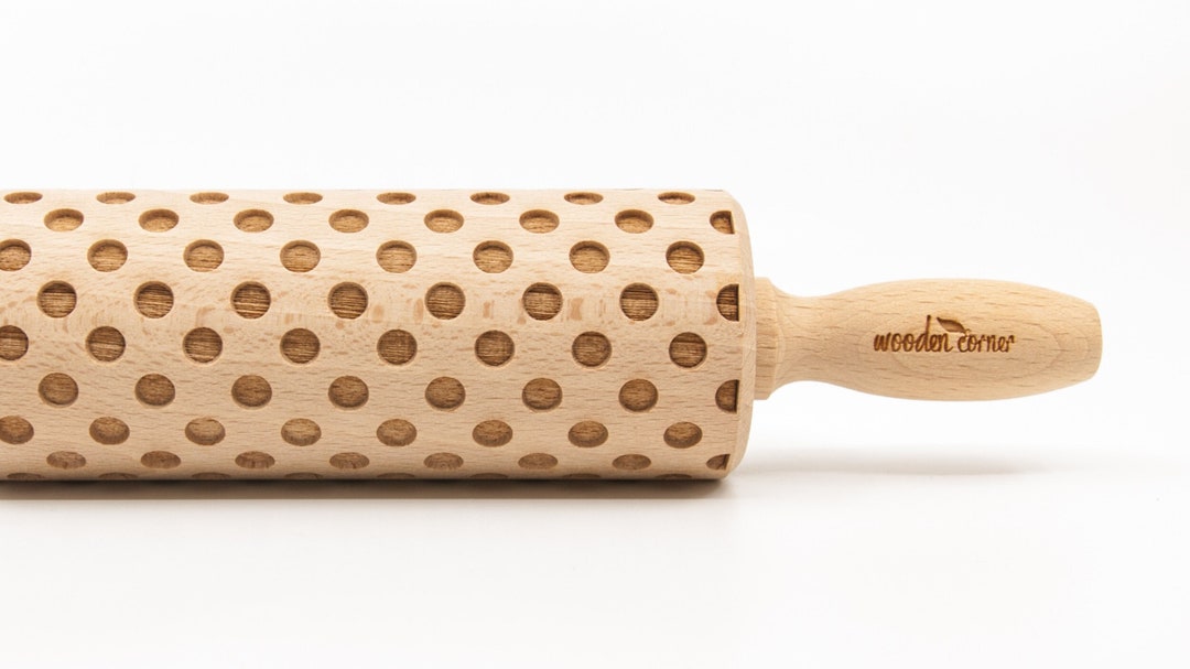 No. R058 DOTS Rolling Pin, Embossed Rolling Pin, Wooden Roller Engraved