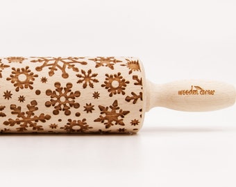 No. R043 SNOWFLAKES 2 pattern, Rolling Pin, Engraved Rolling, Rolling Pin, Embossed rolling pin, Wooden Rolling pin