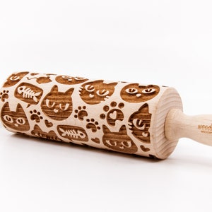 No. R196 CATS 8 pattern, Rolling Pin, Engraved Rolling, Rolling Pin, Embossed rolling pin, Wooden Rolling pin image 4
