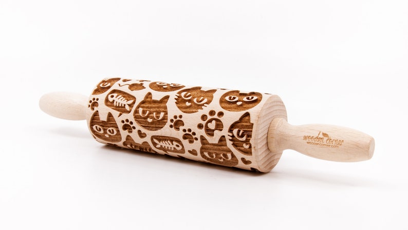 No. R196 CATS 8 pattern, Rolling Pin, Engraved Rolling, Rolling Pin, Embossed rolling pin, Wooden Rolling pin image 4