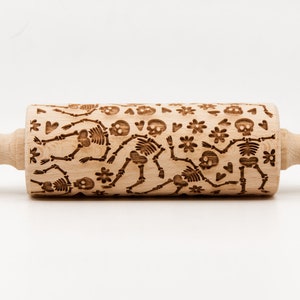 No. R299 SKELETON HALLOWEEN pattern, Rolling Pin, Engraved Rolling, Rolling Pin, Embossed rolling pin, Wooden Rolling pin image 3