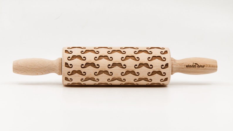 No. R240 MUSTACHE pattern, Rolling Pin, Engraved Rolling, Rolling Pin, Embossed rolling pin, Wooden Rolling pin image 3