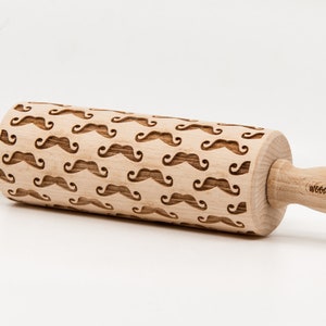 No. R240 MUSTACHE pattern, Rolling Pin, Engraved Rolling, Rolling Pin, Embossed rolling pin, Wooden Rolling pin image 2