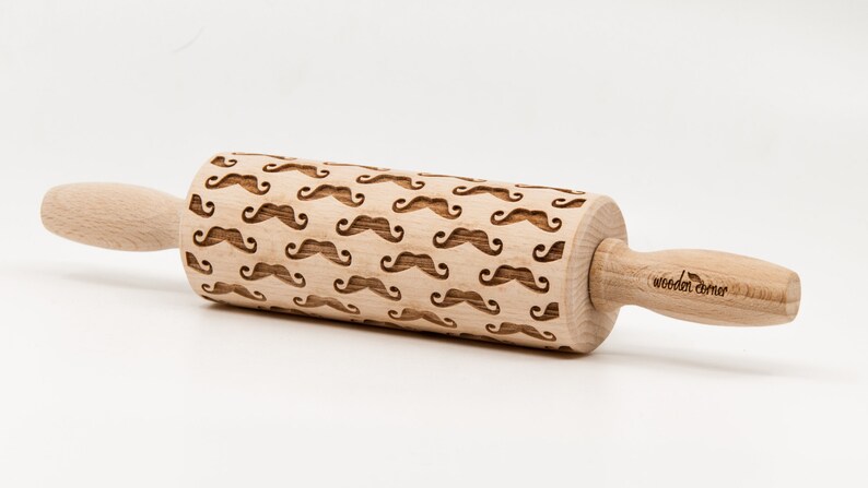 No. R240 MUSTACHE pattern, Rolling Pin, Engraved Rolling, Rolling Pin, Embossed rolling pin, Wooden Rolling pin image 2