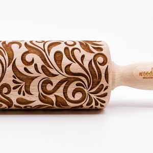 No. R006 Folk pattern folk flowers. Embossing Rolling pin, engraved rolling pin image 1