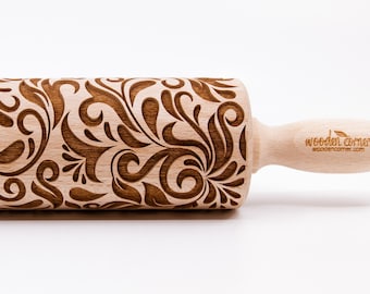 No. R006 Folk pattern - folk flowers. Embossing Rolling pin, engraved rolling pin