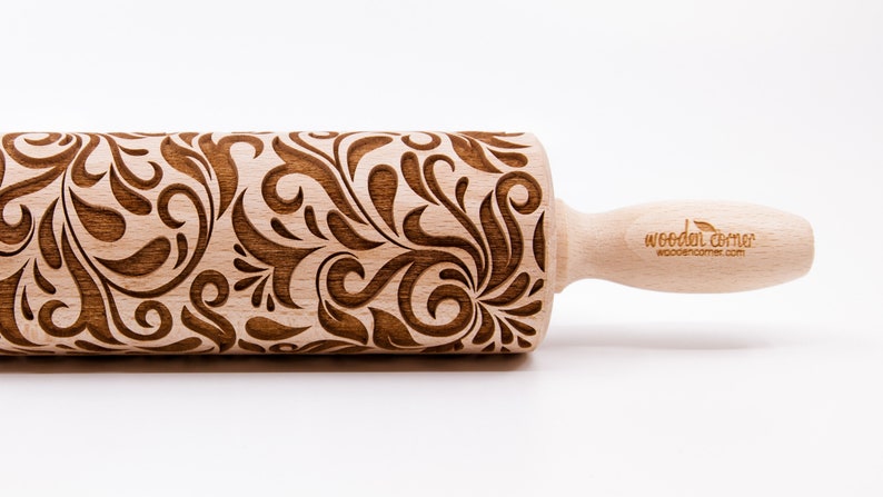 No. R006 Folk pattern folk flowers. Embossing Rolling pin, engraved rolling pin image 1