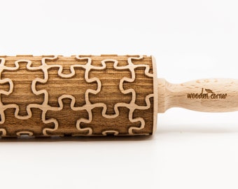 No. R155 PUZZLE pattern, Rolling Pin, Engraved Rolling, Rolling Pin, Embossed rolling pin, Wooden Rolling pin