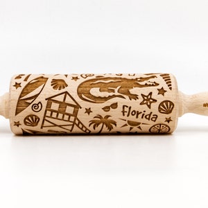 No. R355 USA FLORIDA Rolling Pin, Embossed rolling pin, Wooden roller engraved, Embossing Cookies, Wooden Toys, Stamp, Baking Gift image 3