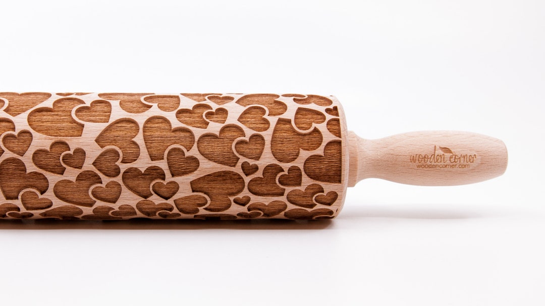 No. R012 CUTE HEARTS Pattern, Rolling Pin, Engraved Rolling, Rolling ...
