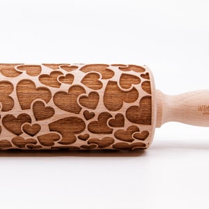 No. R012 CUTE HEARTS pattern, Rolling Pin, Engraved Rolling, Rolling Pin, Embossed rolling pin, Wooden Rolling pin